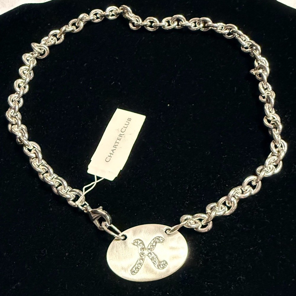 Charter Club Silver-Tone Crystal 'K' Pendant Necklace NWT